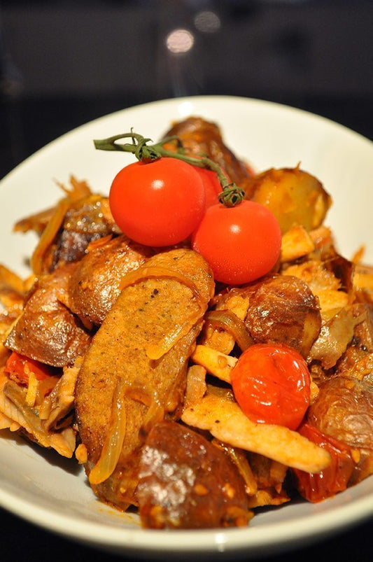 Plate of smoked mackerel and potatoes